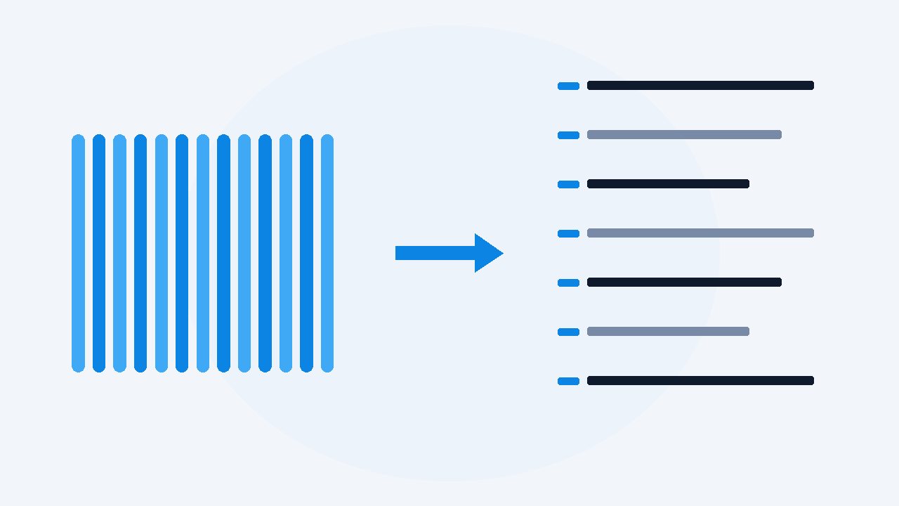 A video player turning into lines of readable text, with the competing converter tools arranged around the conversion