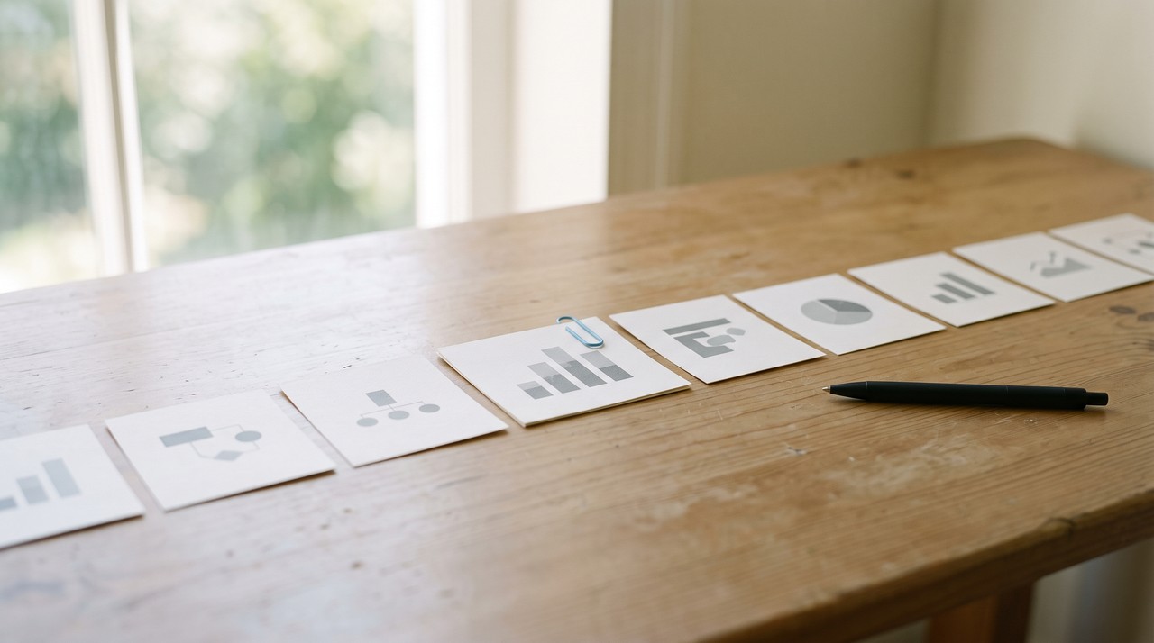 Printed stills of conference slides in a row, one clipped as the one to quote