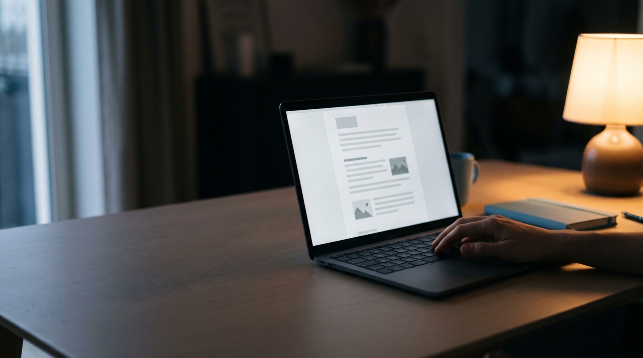 A laptop showing a document of text and screenshots, the searchable version of a long coding stream