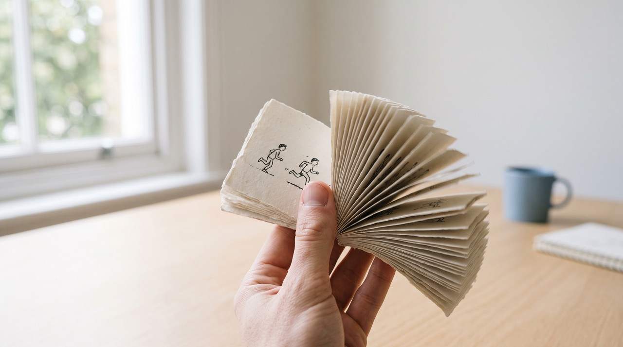 A hand flipping a paper flipbook, the way a video shows many still frames every second