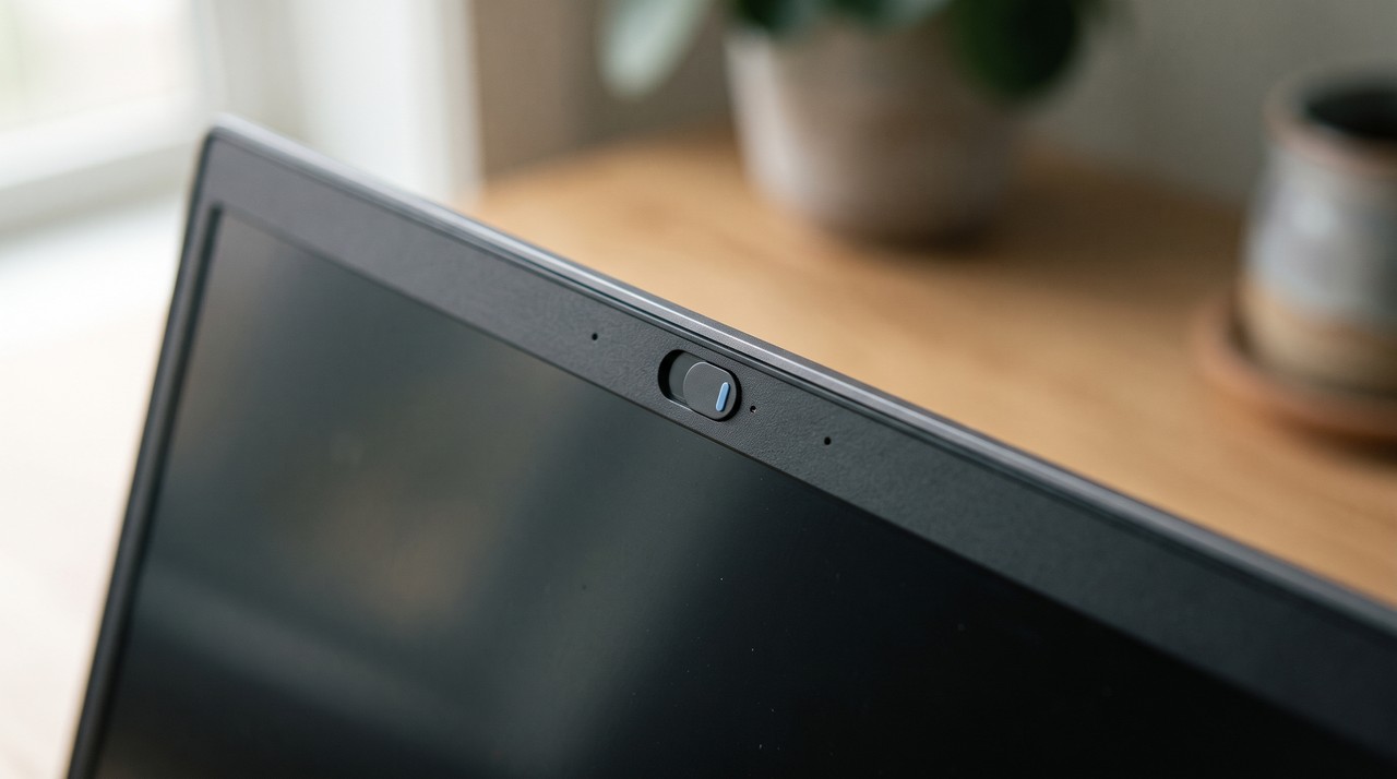 Closed webcam cover on a laptop, a reminder that meeting recordings hold other people